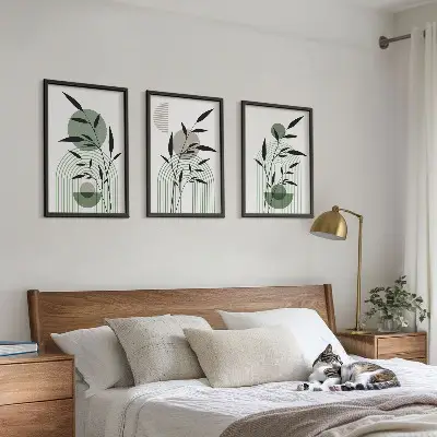 Composição de quadros moderna com estampas de plantas estilo boho