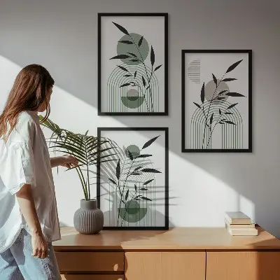 Composição de quadros moderna com estampas de plantas estilo boho