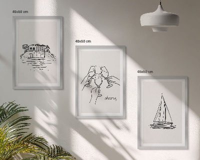 Conjunto de quadros para sala de estar casa à beira-mar, veleiro e brinde