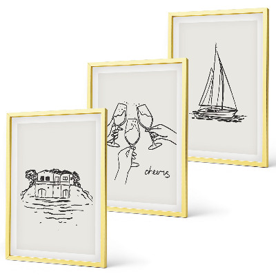 Conjunto de quadros para sala de estar casa à beira-mar, veleiro e brinde