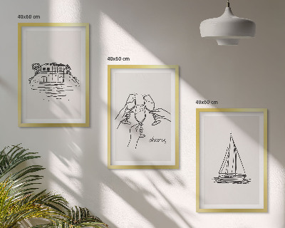 Conjunto de quadros para sala de estar casa à beira-mar, veleiro e brinde