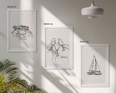 Conjunto de quadros para sala de estar casa à beira-mar, veleiro e brinde
