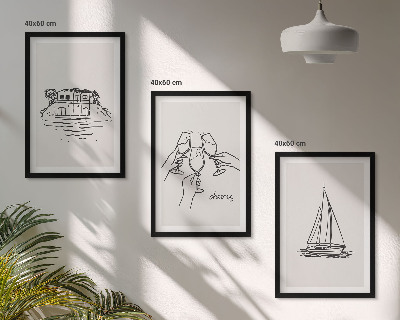 Conjunto de quadros para sala de estar casa à beira-mar, veleiro e brinde