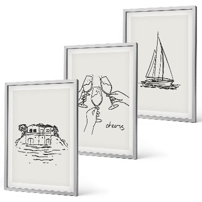 Conjunto de quadros para sala de estar casa à beira-mar, veleiro e brinde