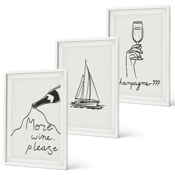 Composição de quadros moderna desenho de veleiro de vinho em taça de vidro