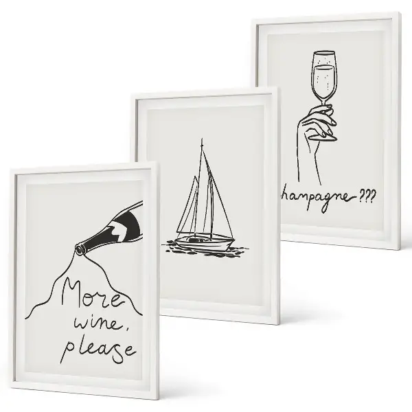 Composição de quadros moderna desenho de veleiro em taça de vinho