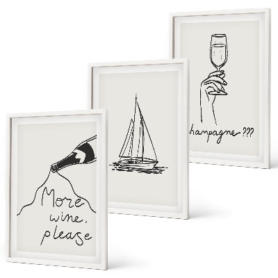 Composição de quadros moderna desenho de veleiro de vinho em taça de vidro