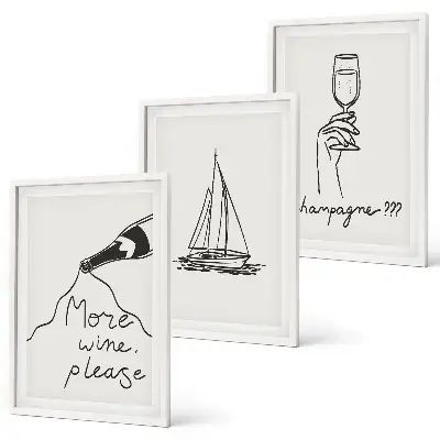 Composição de quadros moderna desenho de veleiro em taça de vinho