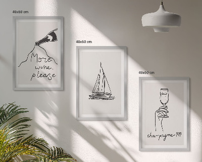 Composição de quadros moderna desenho de veleiro de vinho em taça de vidro