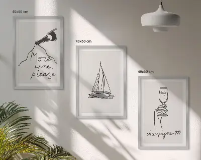 Composição de quadros moderna desenho de veleiro em taça de vinho
