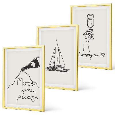 Composição de quadros moderna desenho de veleiro de vinho em taça de vidro