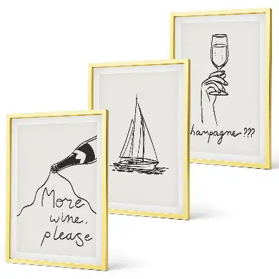 Composição de quadros moderna desenho de veleiro em taça de vinho