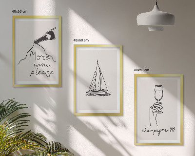 Composição de quadros moderna desenho de veleiro de vinho em taça de vidro