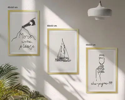 Composição de quadros moderna desenho de veleiro em taça de vinho