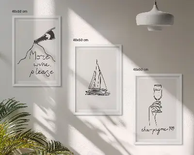 Composição de quadros moderna desenho de veleiro em taça de vinho