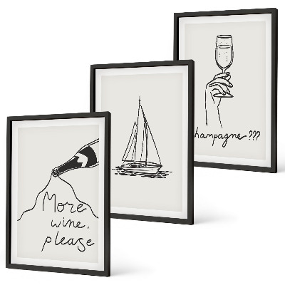 Composição de quadros moderna desenho de veleiro de vinho em taça de vidro