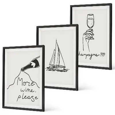 Composição de quadros moderna desenho de veleiro em taça de vinho