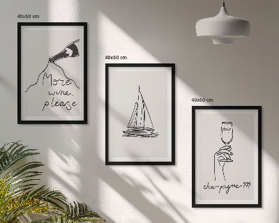 Composição de quadros moderna desenho de veleiro de vinho em taça de vidro