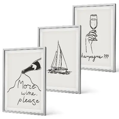 Composição de quadros moderna desenho de veleiro em taça de vinho