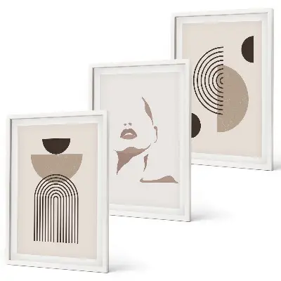 Conjunto de 3 quadros com moldura de formas abstratas e rosto