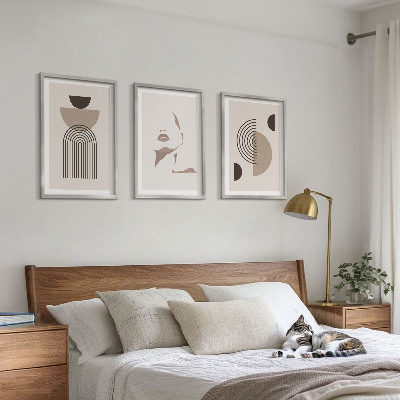Conjunto de 3 quadros com moldura Formas abstratas e rosto