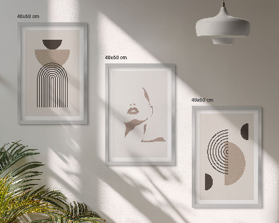 Conjunto de 3 quadros com moldura Formas abstratas e rosto