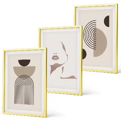 Conjunto de 3 quadros com moldura de formas abstratas e rosto