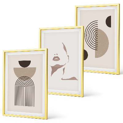 Conjunto de 3 quadros com moldura Formas abstratas e rosto