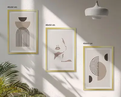 Conjunto de 3 quadros com moldura de formas abstratas e rosto