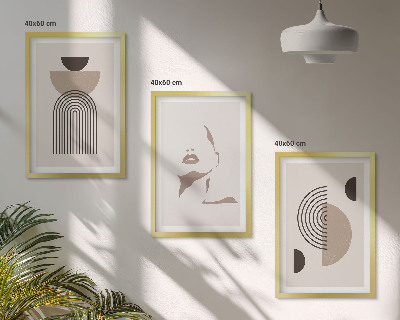 Conjunto de 3 quadros com moldura Formas abstratas e rosto