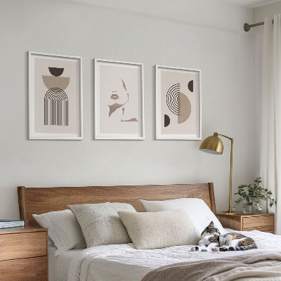 Conjunto de 3 quadros com moldura Formas abstratas e rosto