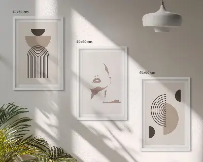 Conjunto de 3 quadros com moldura de formas abstratas e rosto
