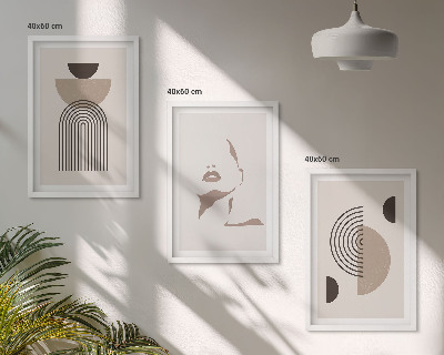 Conjunto de 3 quadros com moldura Formas abstratas e rosto