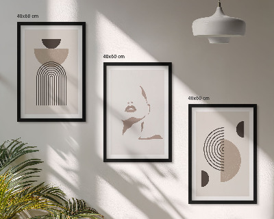 Conjunto de 3 quadros com moldura Formas abstratas e rosto