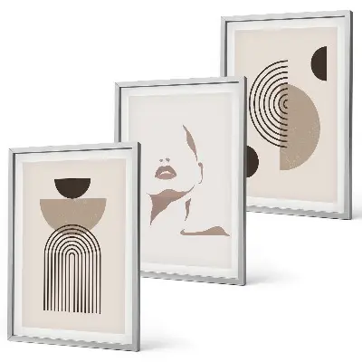 Conjunto de 3 quadros com moldura de formas abstratas e rosto
