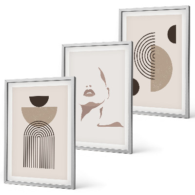 Conjunto de 3 quadros com moldura Formas abstratas e rosto
