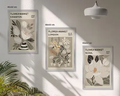 Conjunto de quadros para sala de estar com estampas de flores retrô e cidades do mundo