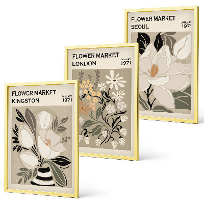Conjunto de quadros para sala de estar Flores retrô de cidades ao redor do mundo