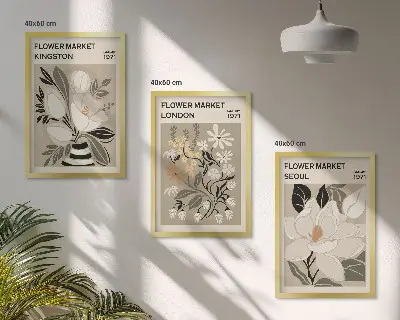 Conjunto de quadros para sala de estar com estampas de flores retrô e cidades do mundo