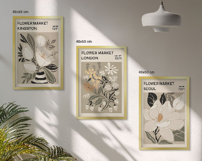 Conjunto de quadros para sala de estar Flores retrô de cidades ao redor do mundo