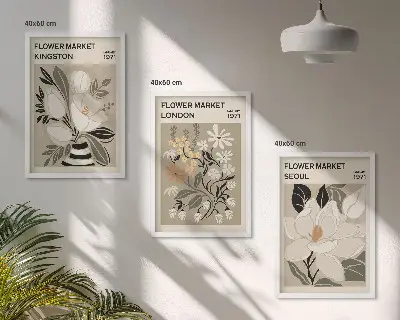 Conjunto de quadros para sala de estar com estampas de flores retrô e cidades do mundo