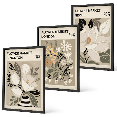 Conjunto de quadros para sala de estar Flores retrô de cidades ao redor do mundo