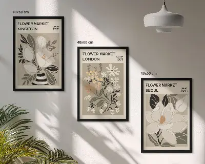 Conjunto de quadros para sala de estar com estampas de flores retrô e cidades do mundo