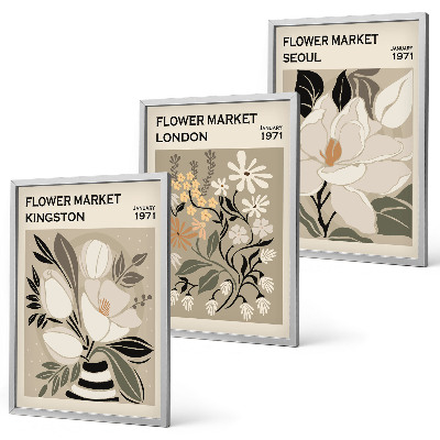 Conjunto de quadros para sala de estar Flores retrô de cidades ao redor do mundo