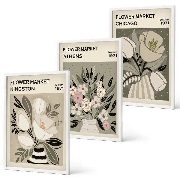 Composição de quadros moderna com arranjos florais retrô