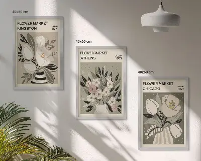 Composição de quadros moderna com arranjos florais retrô