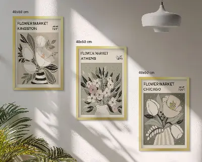 Composição de quadros moderna com arranjos florais retrô