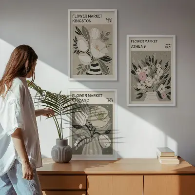 Composição de quadros moderna com arranjos florais retrô