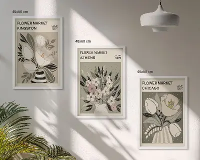 Composição de quadros moderna com arranjos florais retrô