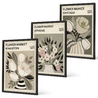 Composição de quadros moderna com arranjos florais retrô